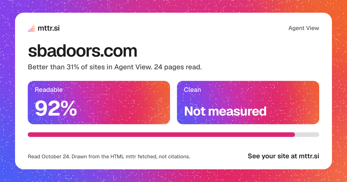 sbadoors.com in Agent View: 92% readable
