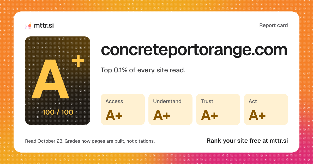 The card a link to concreteportorange.com's report shows