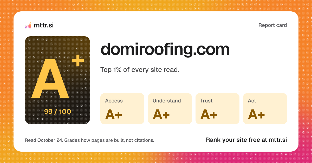 The card a link to domiroofing.com's report shows